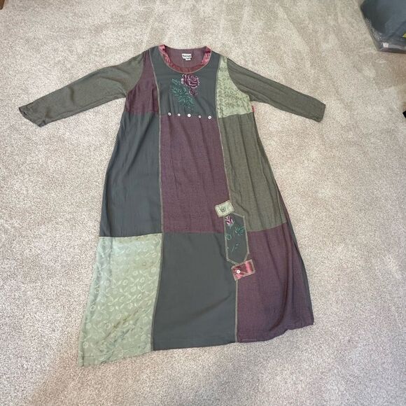 NWOT💼Surya II Patchwork Maxi Dress with Matching Purse Dusty Rose and Green - Picture 3 of 11